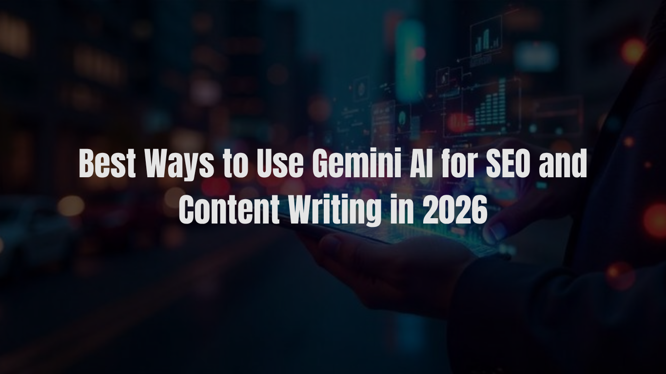 Gemini AI tool for SEO and content writing in 2026 with keyword research and blog content optimization on laptop screen
