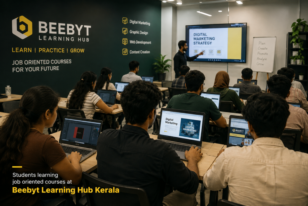 "Students learning job oriented courses at Beebyt Learning Hub Kerala"