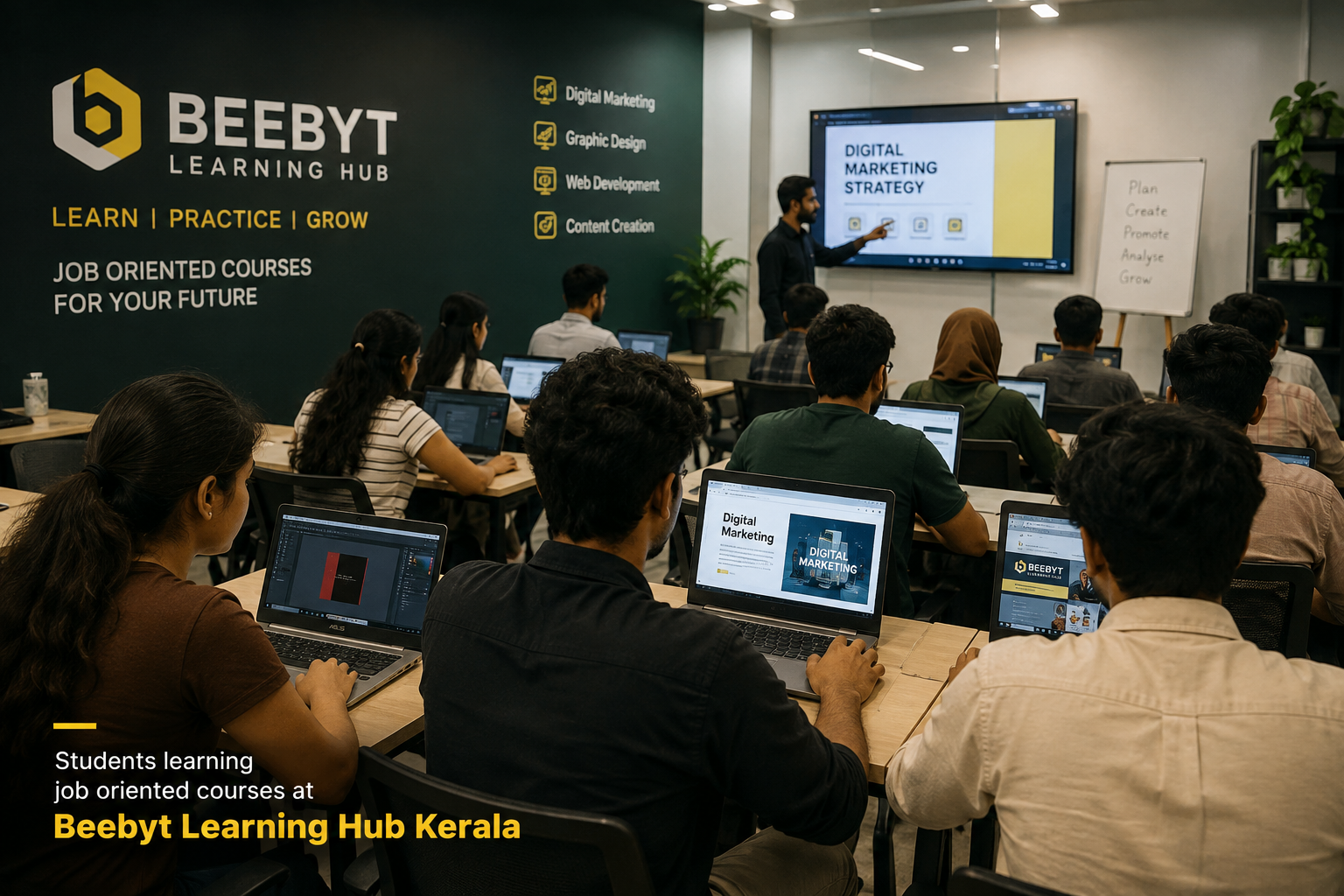 "Students learning job oriented courses at Beebyt Learning Hub Kerala"