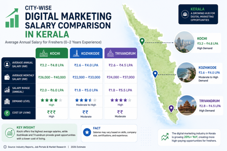"City-wise digital marketing salary comparison in Kerala"