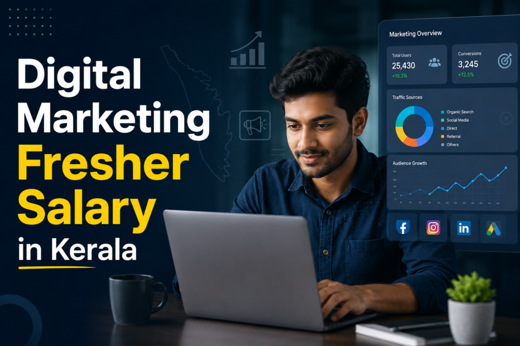 "Digital marketing fresher working on campaign dashboard in Kerala"